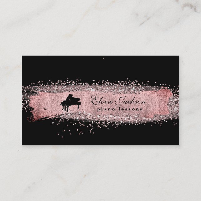 elegant floral piano lessons design business card (Front)