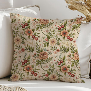 Elegant Floral Pillow Shabby Pastel Blush Sage Tan