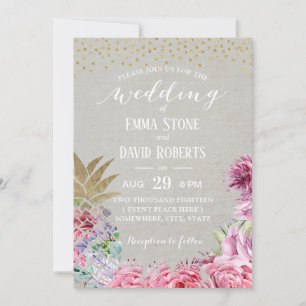 Elegant Floral Pineapple Tropical Wedding Party Invitation