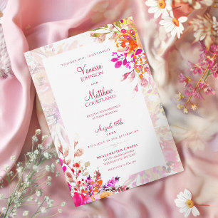 Elegant Floral Pink and Orange Watercolor Wedding Invitation