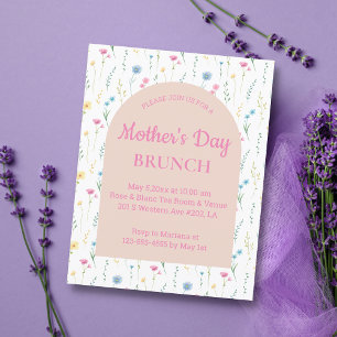 elegant floral pink arch mothers day brunch invitation