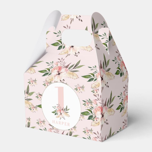 Elegant floral pink birthday  favor boxes (Front Side)