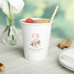 Elegant floral pink birthday paper cups