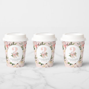 Elegant floral pink birthday paper cups
