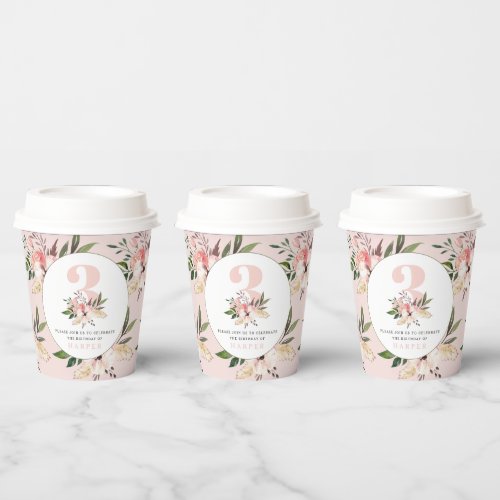 Elegant floral pink birthday  paper cups