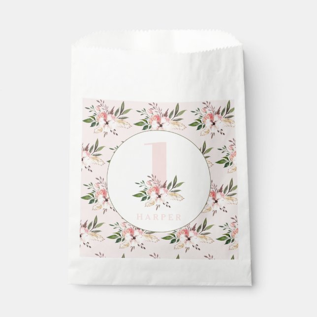 Elegant floral pink birthday party  favor bag (Front)