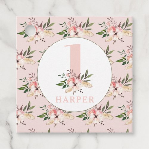 Elegant floral pink birthday party  favor tags