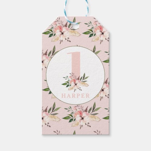 Elegant floral pink birthday party gift tags