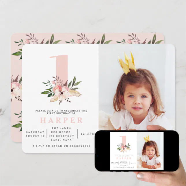 Elegant floral pink birthday party invitation | Zazzle