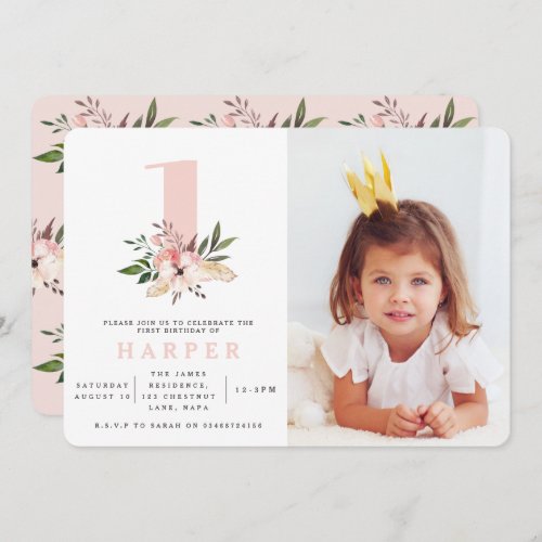 Elegant floral pink birthday party invitation