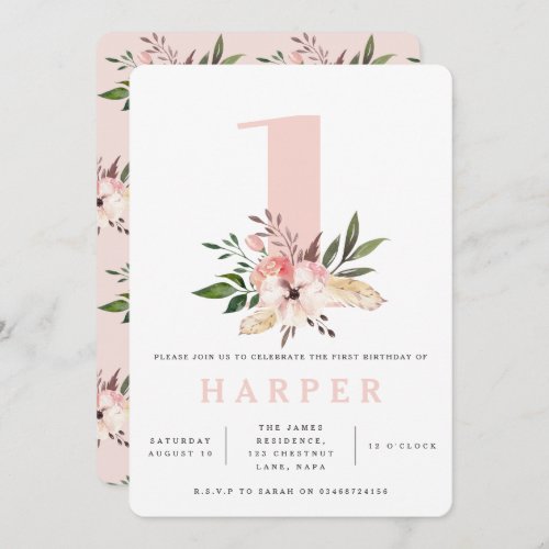 Elegant floral pink birthday party invitation