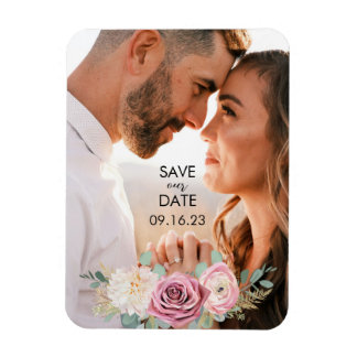 Elegant Floral Pink Black Save the Date Magnet