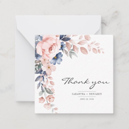 Elegant Floral Pink Blue Botanical Thank You Card
