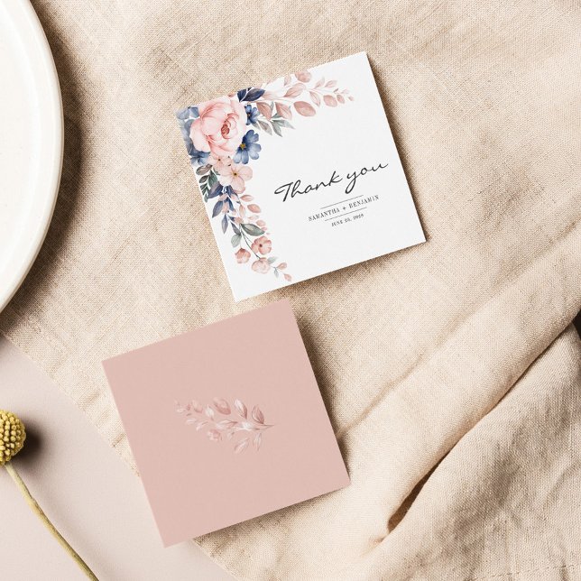 Elegant Floral Pink Blue Watercolor Thank You Card (Creator Uploaded)