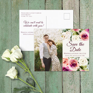 Elegant Floral Pink Blush Purple Save the Date Announcement Postcard