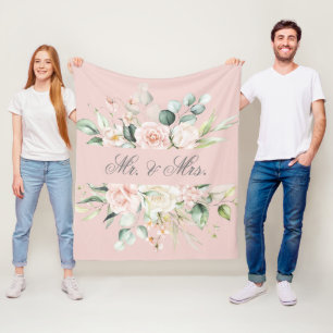 Elegant Floral Pink Blush Watercolor Mr. & Mrs.  F Fleece Blanket