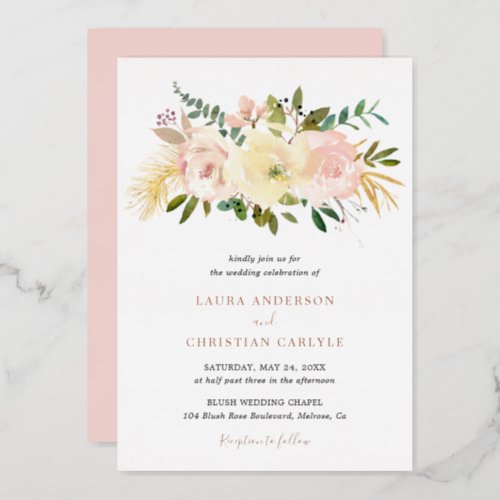 Elegant Floral Pink Blush Wedding Rose Gold Foil Invitation