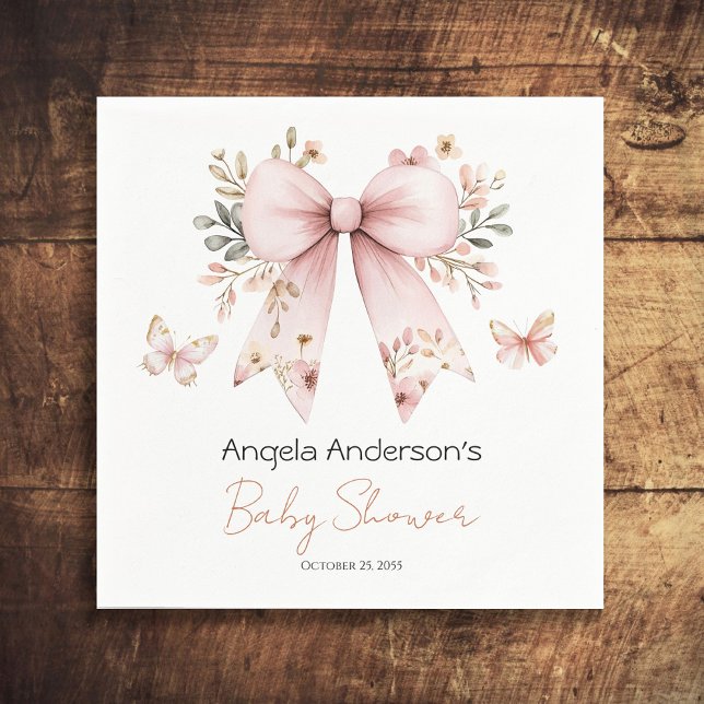 Elegant Floral Pink Bow Girl Baby Shower Napkins (Creator Uploaded)