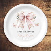 Elegant Floral Pink Bow Girl Baby Shower