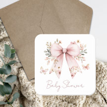 Elegant Floral Pink Bow Girl Baby Shower