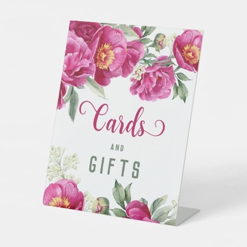 Elegant Floral Pink Bridal Shower Cards  Gifts Pedestal Sign