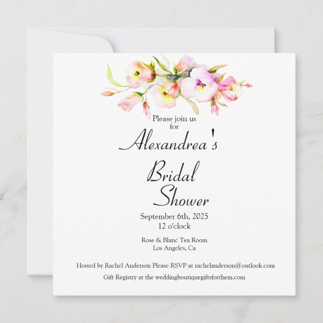 Elegant Floral Pink Bridal Shower Invitation (Front)