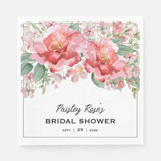 Elegant Floral Pink Bridal Shower Napkins (Front)