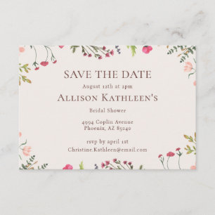 Elegant Floral Pink Bridal Shower Save The Date Enclosure Card