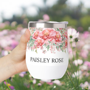 Elegant Floral Pink Bridal Shower Thermal Wine Tumbler