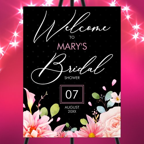 Elegant floral pink bridal shower welcome sign
