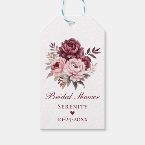 Elegant Floral Pink Burgundy Peony Bridal Shower Gift Tags