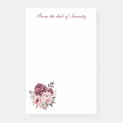 Elegant Floral Pink Burgundy Watercolor Peonies Post_it Notes