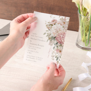 Elegant Floral Pink Chic script Romantic Wedding Vellum Invitations