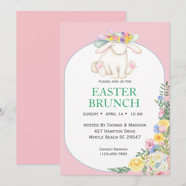 Elegant Floral Pink Easter Brunch Invitation (Front/Back)