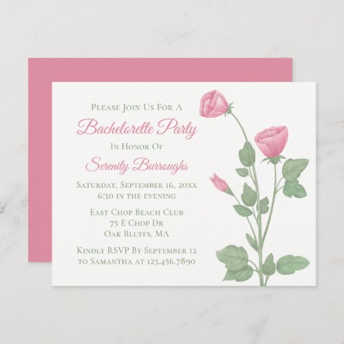 Elegant Floral Pink Flowers Bachelorette Party  Invitation