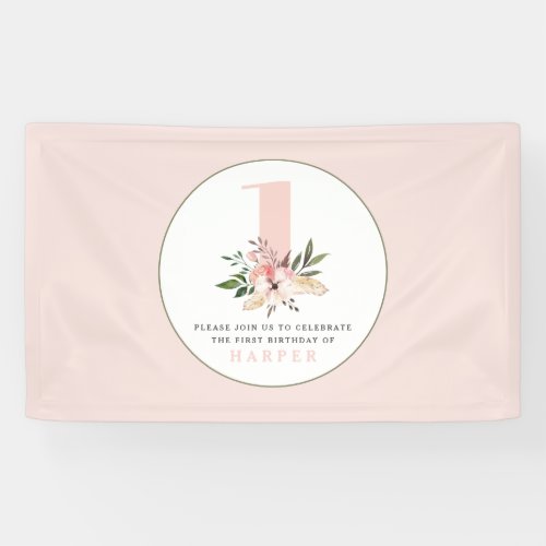 Elegant floral pink girly birthday party vintage banner