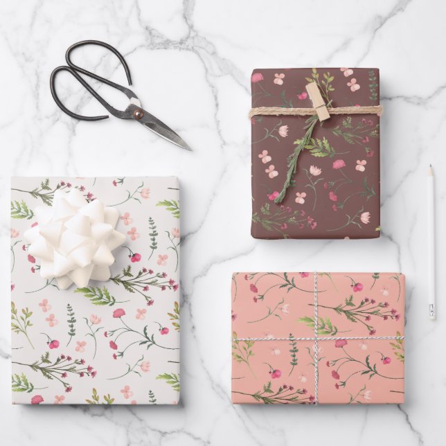 Elegant Floral Pink Green Botanical Bridal Shower  Wrapping Paper Sheets (Front)