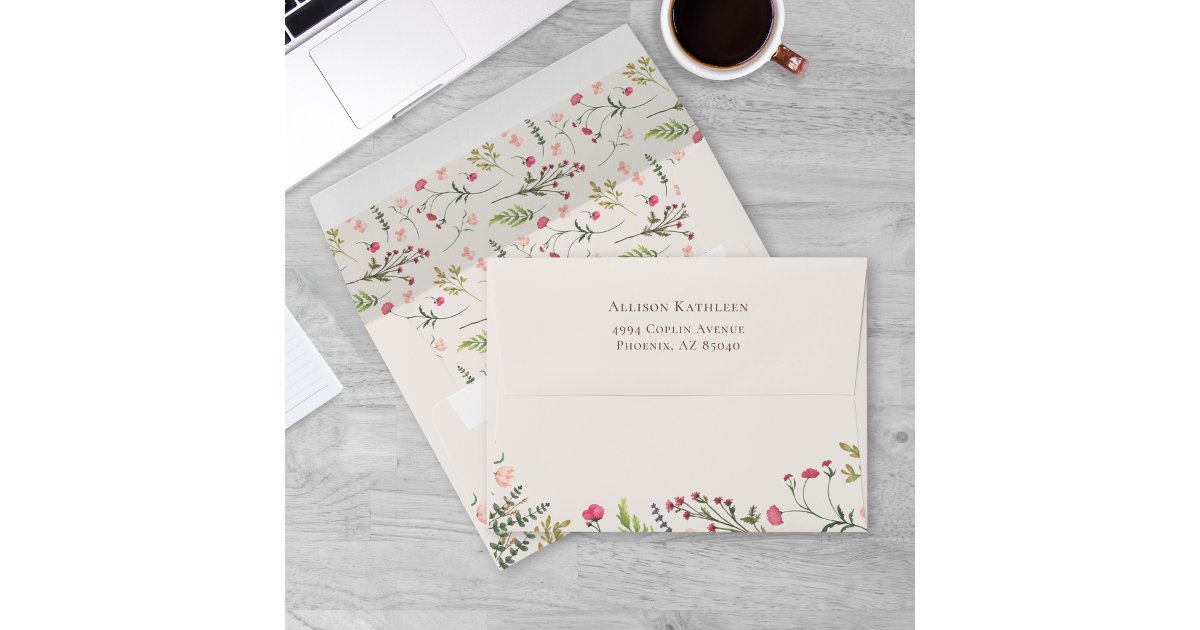 Elegant Floral Pink & Green Bridal Shower Envelope | Zazzle