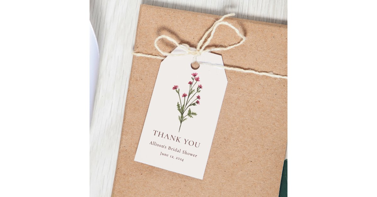 Elegant Floral Pink & Green Bridal Shower Gift Tags | Zazzle