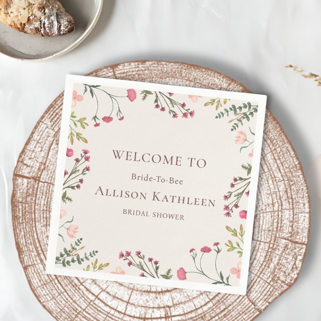 Elegant Floral Pink & Green Bridal Shower  Napkins (Creator Uploaded)