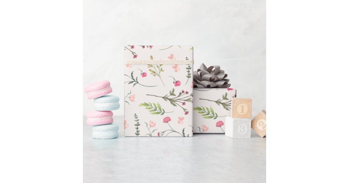 Elegant Floral Pink & Green Bridal Shower Wrapping Paper | Zazzle