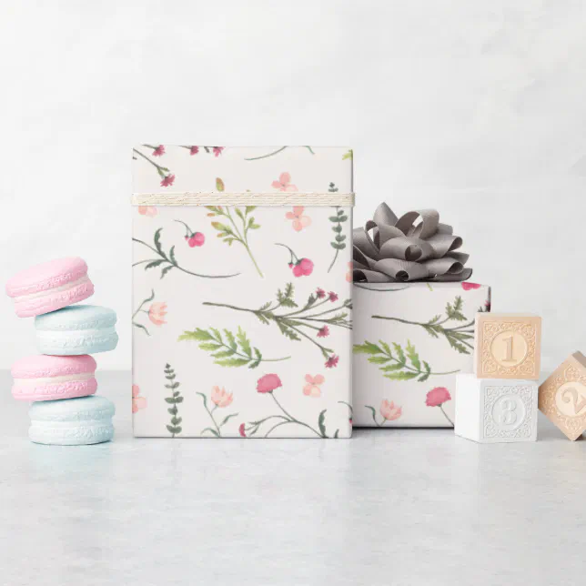 Elegant Floral Pink & Green Bridal Shower Wrapping Paper | Zazzle