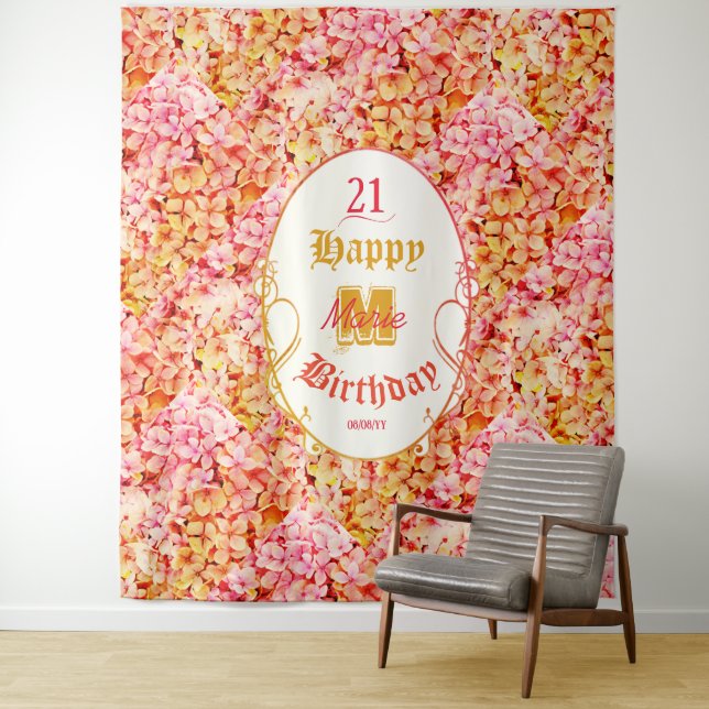 Elegant Floral Pink Happy 21st Birthday Backdrop (In Situ)