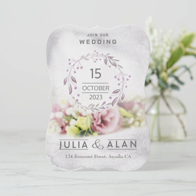 Elegant Floral Pink Modern Wedding Invitation (Standing Front)