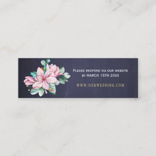 Elegant floral pink navy wedding website RSVP Mini Business Card