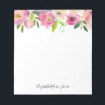 Elegant Floral Pink Pastel Watercolor Peony Notepad<br><div class="desc">Modern Elegant Floral Pink Pastel Watercolor Peony Feminine Girly Script Name Notepad</div>