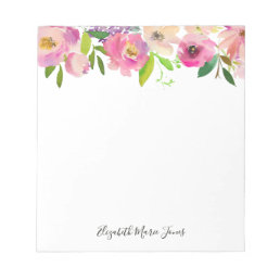 Elegant Floral Pink Pastel Watercolor Peony Notepad