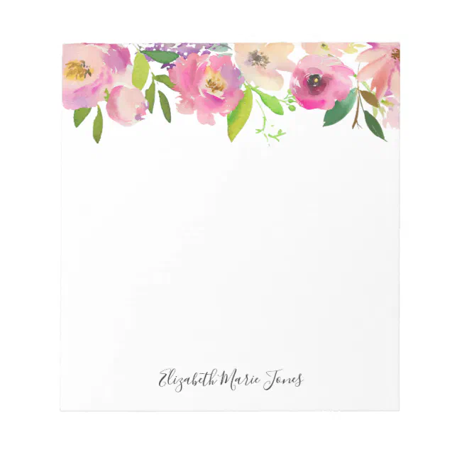 Elegant Floral Pink Pastel Watercolor Peony Notepad | Zazzle