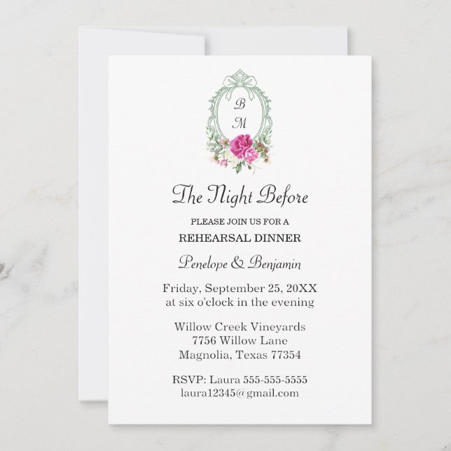 Elegant Floral Pink Peony Monogram Wedding Invitation (Front)