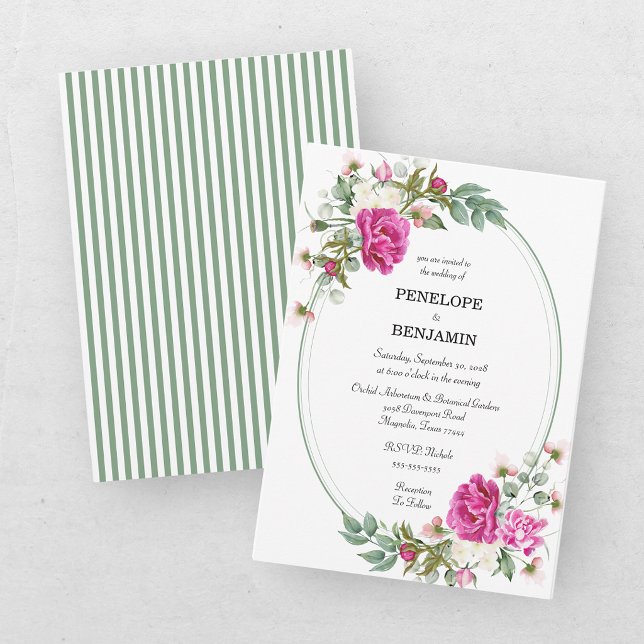 Elegant Floral Pink Peony Monogram Wedding Invitation (Creator Uploaded)